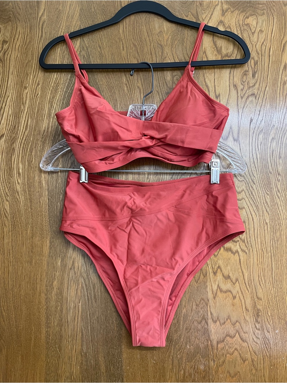 Cupshe Small Bikini Coral Twist High-Waist Two Piece Swimsuit